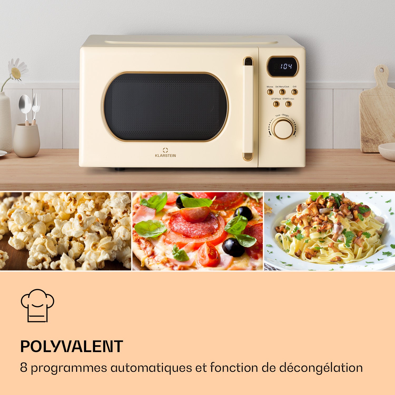 Micro-ondes avec grill - Klarstein julieta 20l - 700 / 800 w - 8&nbsp;programmes - crème - Crème - Crème - 3