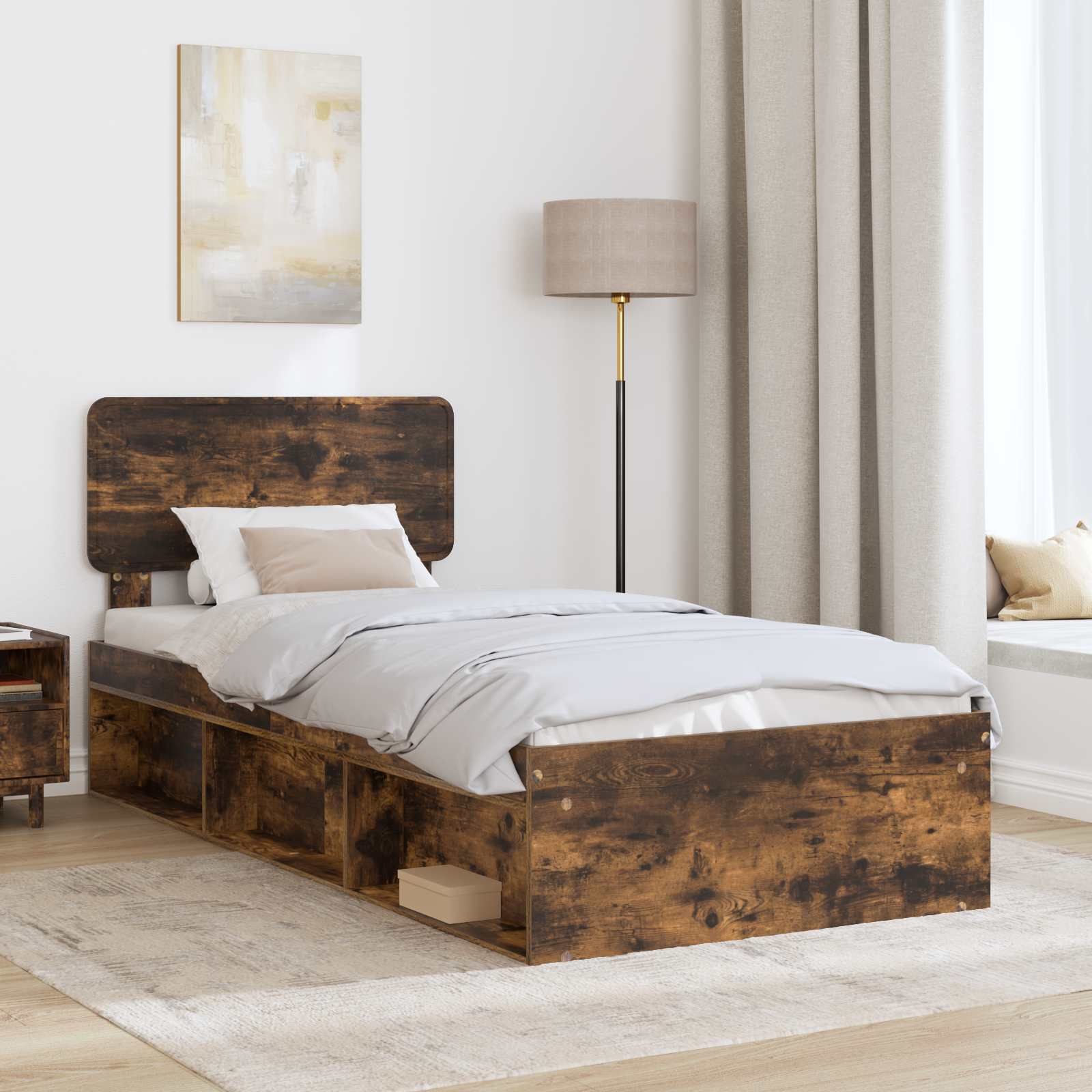 Cadre de lit en pin massif, chêne fumé, pour la chambre, 75 × 190 cm - 3