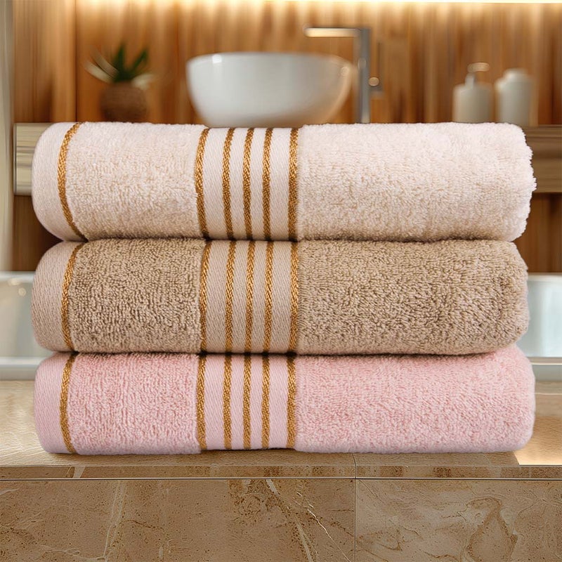 Ręcznik kąpielowy 50x90 cm bawełniany kolor kremowy z bordiurą w złote paski 500 g/m2 TIWANO - Darymex