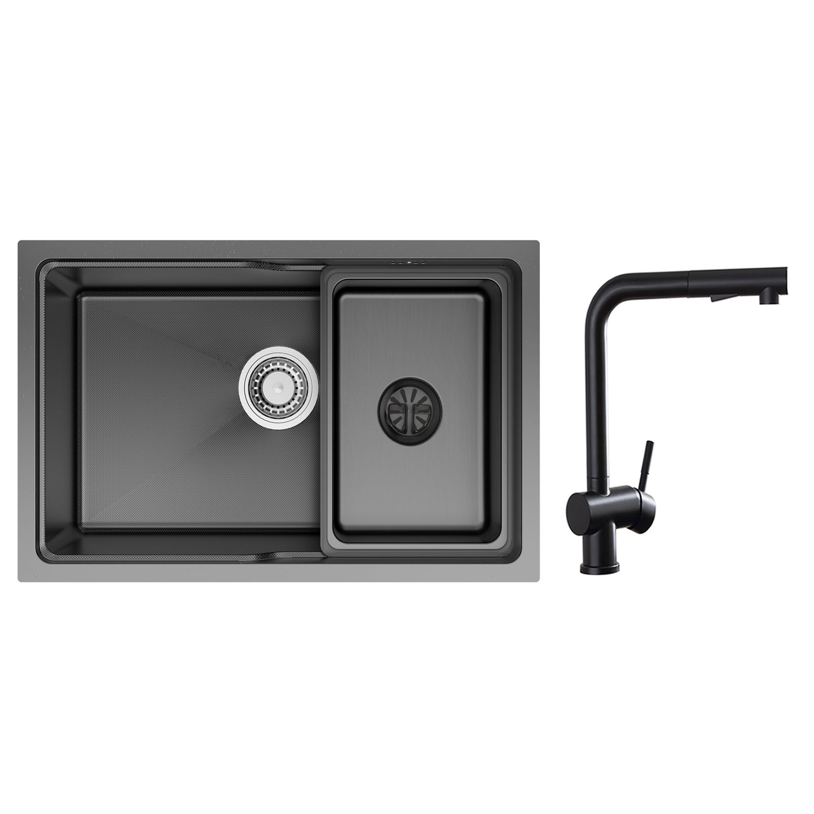 Fregadero de cocina de seno de 68 x 43 cm, color negro, con