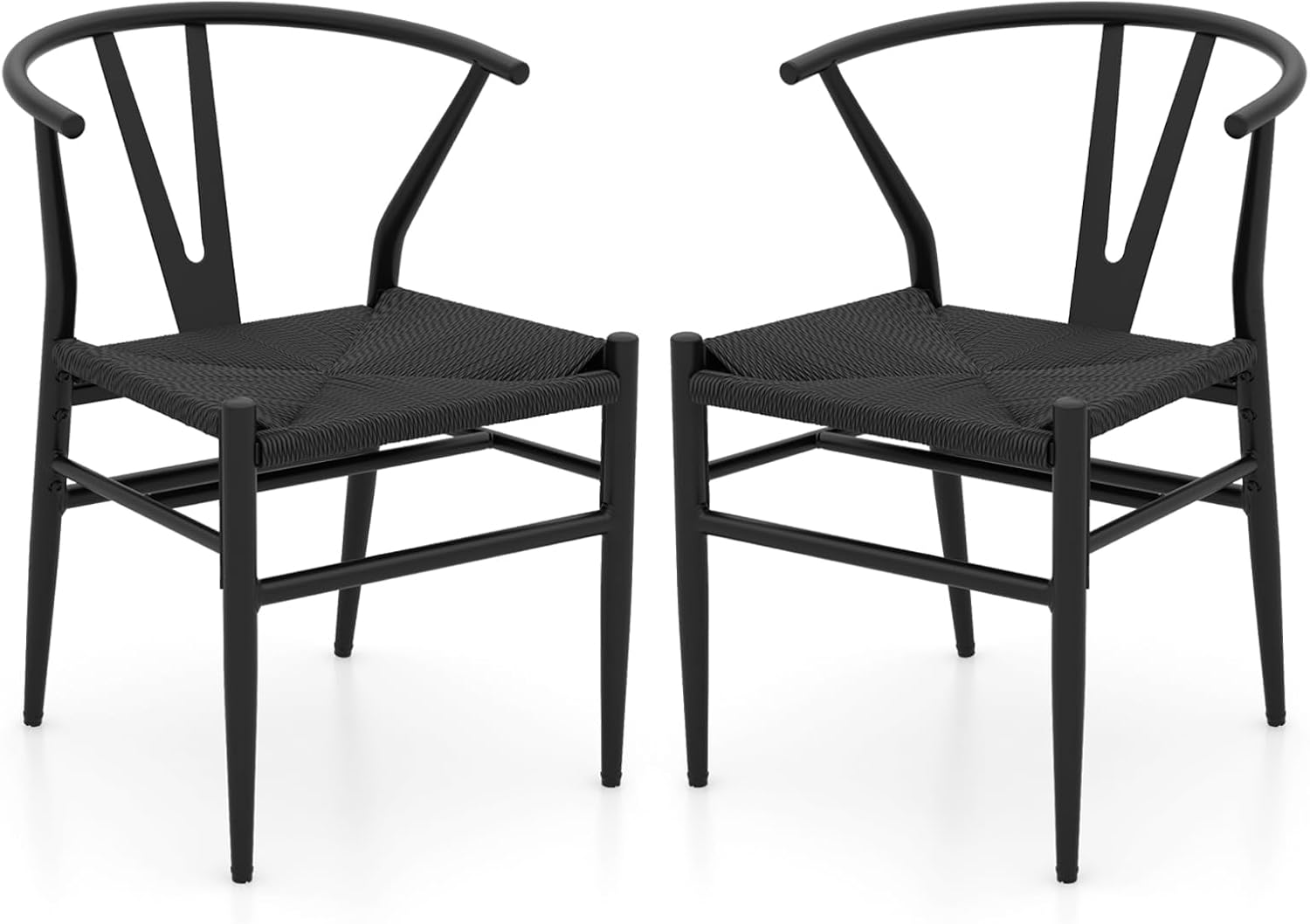 Zestaw 2 Krzeseł do Jadalni, Kuchni, Salonu, Sztaplowanych, z Oparciem i Szerokim Siedziskiem z Rattanu, Maksymalne Obciążenie: 150 kg