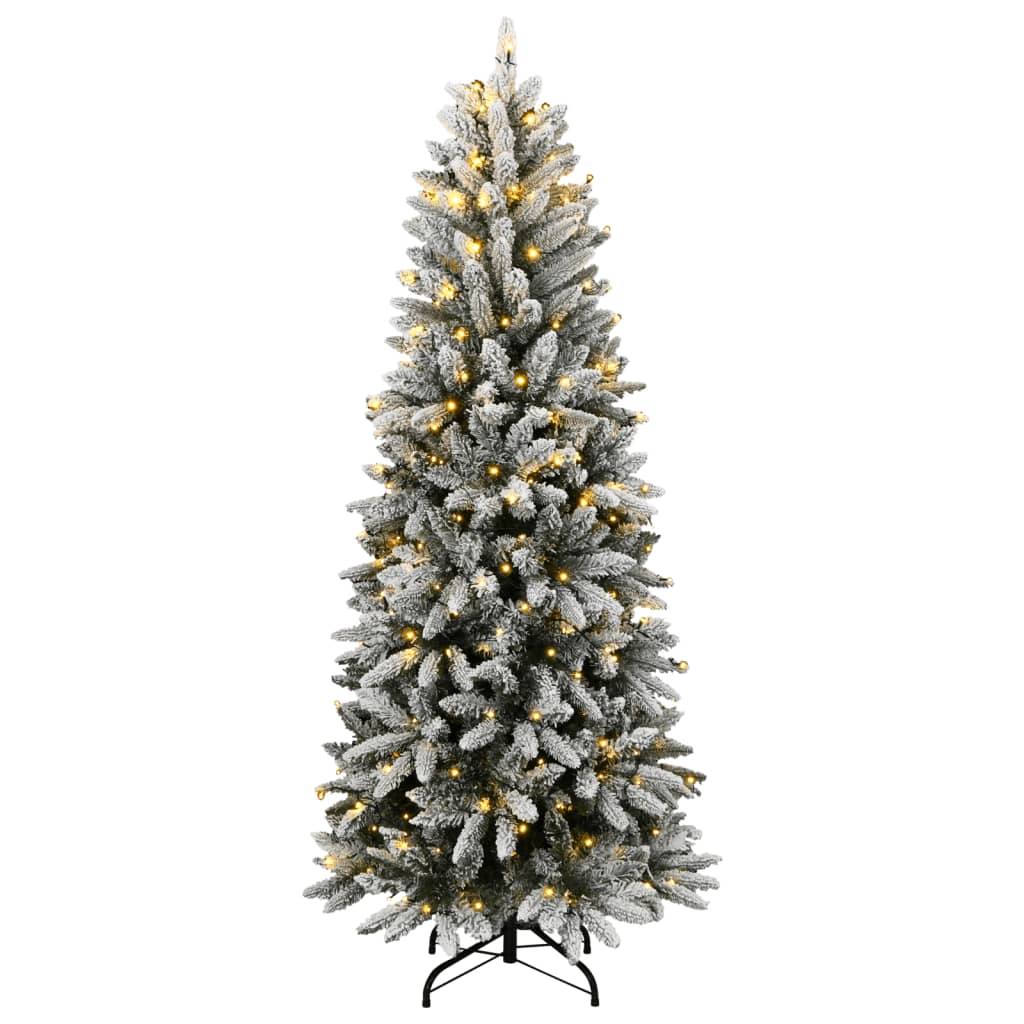 Sapin De Noël Artificiel Enneigé 135 Cm Avec 200 LED - 688 Branches PVC/PE - Base Métallique Stable - Déco Festive Pour Maison Et Boutique - 10