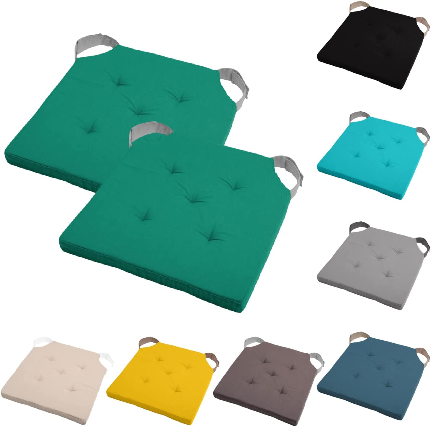 Lot de 2 Coussins de chaise en coton et lin avec attaches 45x42cm, YSTP