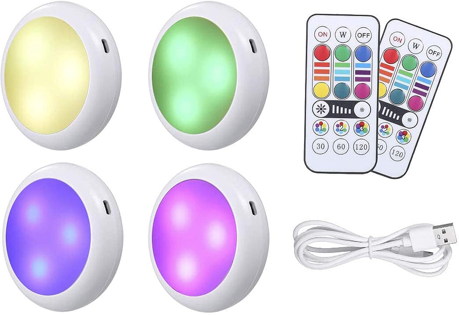 Akumulatorowe bezprzewodowe oświetlenie LED pod szafkami, pilot RGB, regulowana jasność, opakowanie 4 szt. – idealne do kuchni i biblioteki