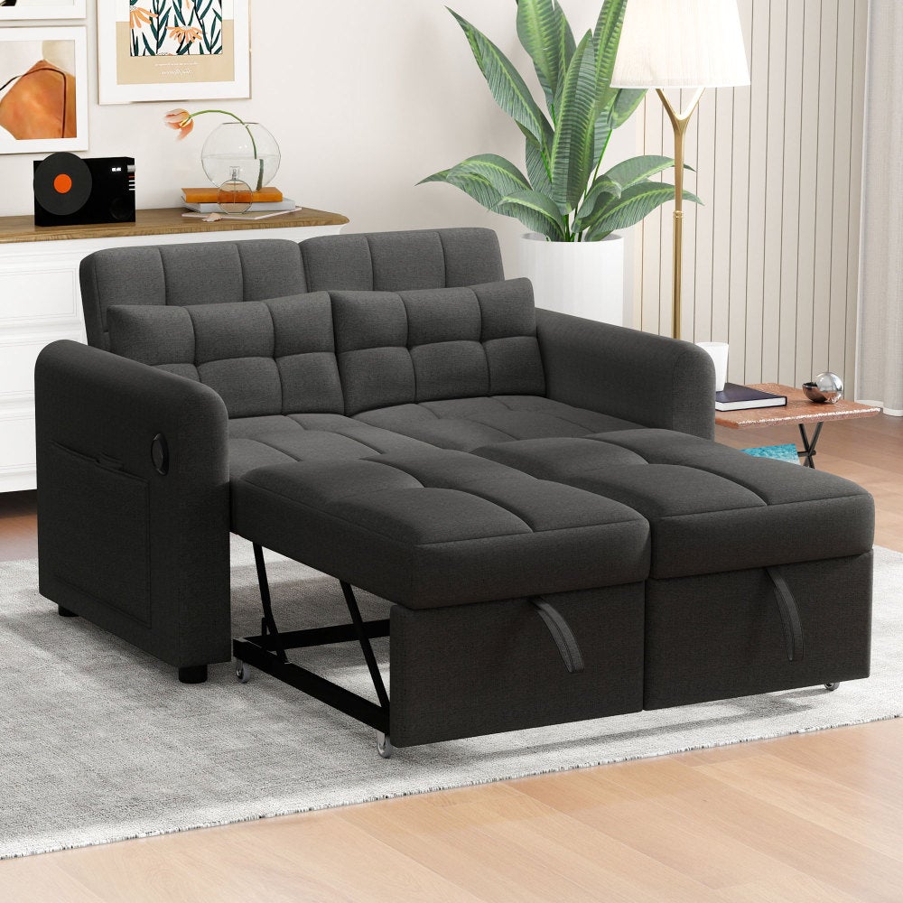 Sofa dwuosobowa 3 w 1, rozkładana, regulowane oparcie, z portem USB, kieszeniami w podłokietnikach