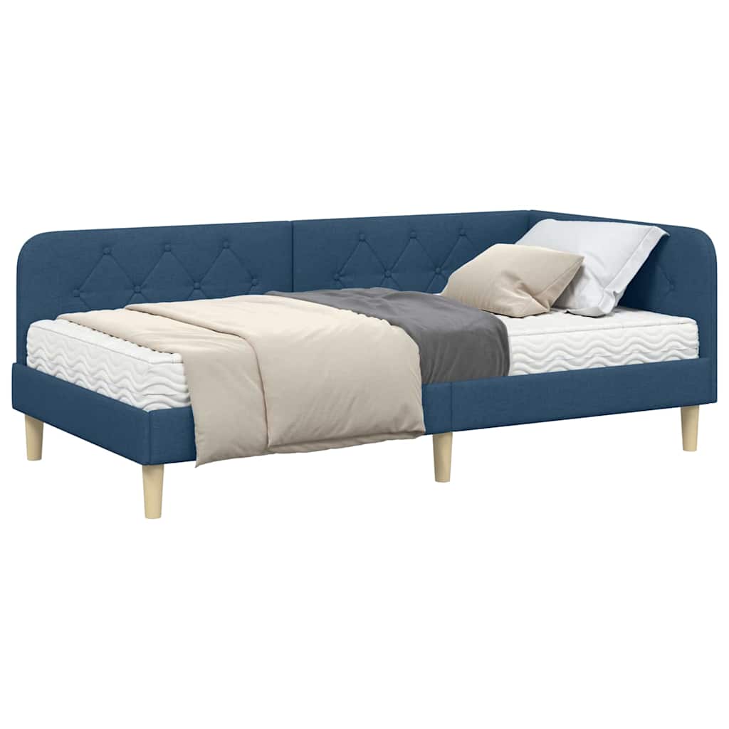 Cadre de lit d'angle, en tissu, bleu, 90 × 190 cm - 3