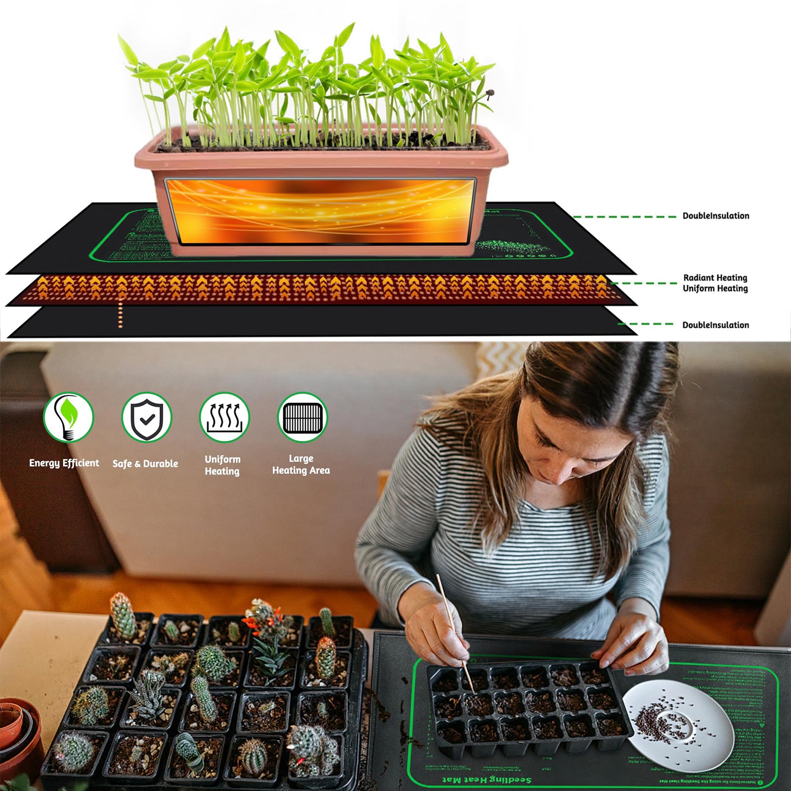 COONOOR Tapis chauffant pour semis pour le démarrage des graines, coussin chauffant étanche 25 x 52 cm pour la Germination des plantes hydroponique - 3