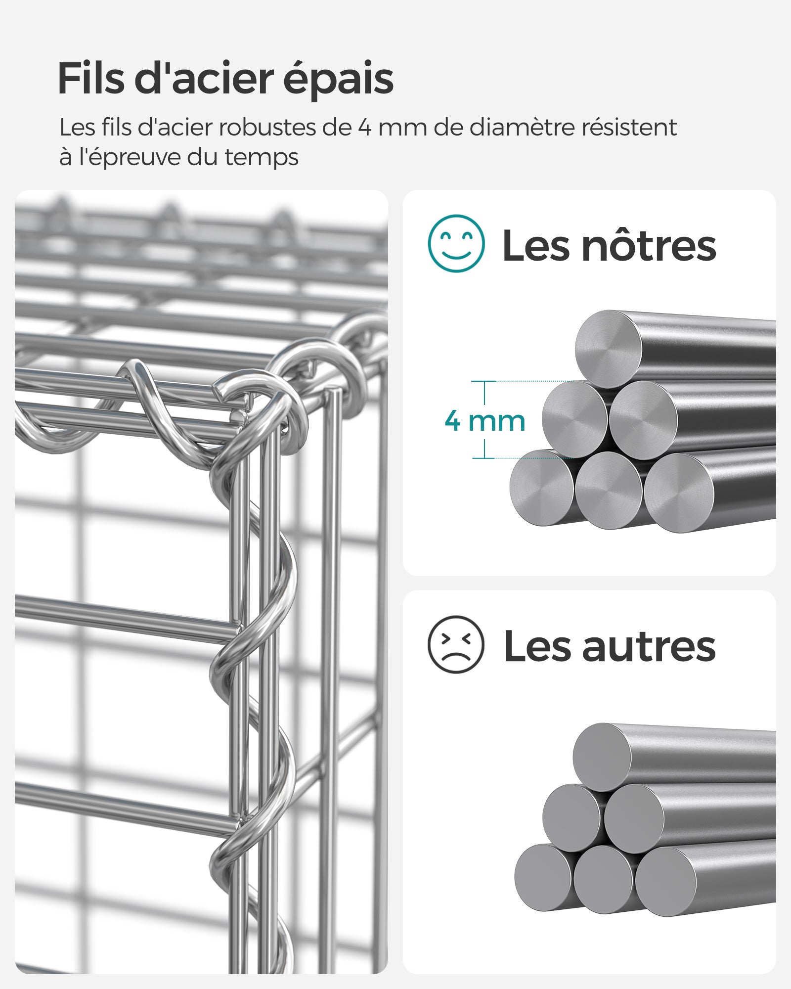 Lot de 2, Gabion pour Pierre, 100 x 50 x 30cm, cloture gabion, Argent, Cage en Métal, Panier à Pierre, Décoration de Jardin - 7