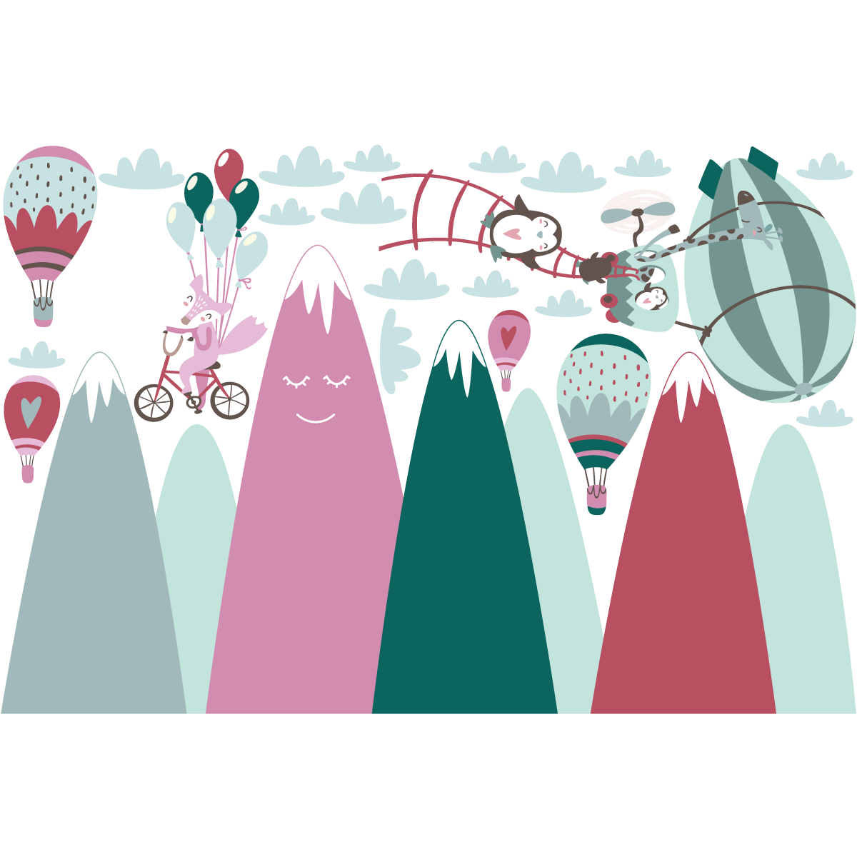 Adesivo le montagne scandinave sognano gli animali - Sticker adesivo - adesivi murali - 90x135cm - 2