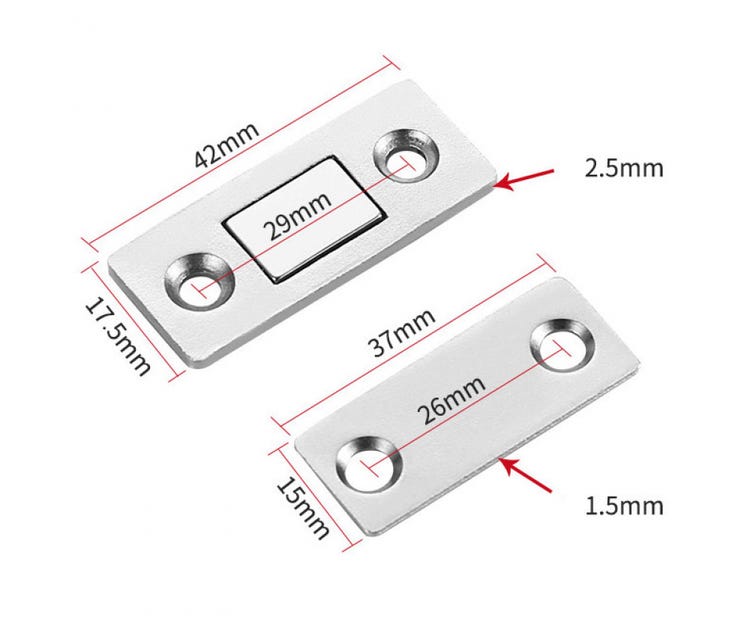 Aimant Porte Placard Loquet Magnetique 6 Pièces Ultra Mince Loqueteaux Magnétiques à Coller Aimant Fermeture Adhésif,argent - 2