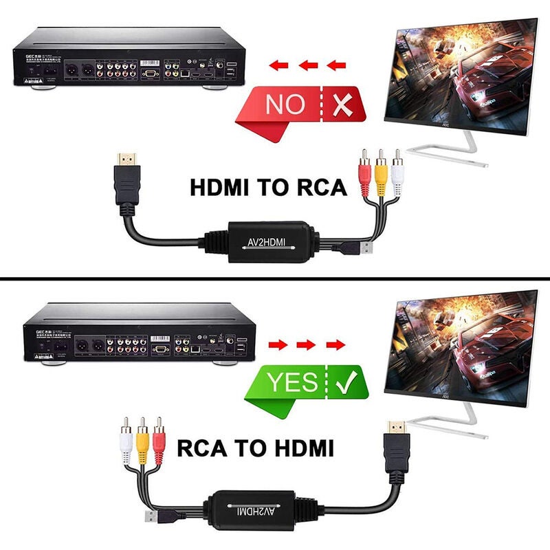 Hdmi To Av 1080P Hdmi To Rca Converter 3Rca Cvbs Composite Vidéo Audio Hdmi Vers Tv Dvd Ps3 Ntsc Av Adaptateur - 5