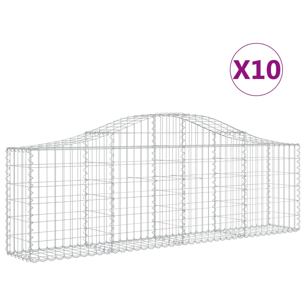 Cestas de gaviones arqueadas 10 piezas 200x30x60/80 cm hierro galvanizado