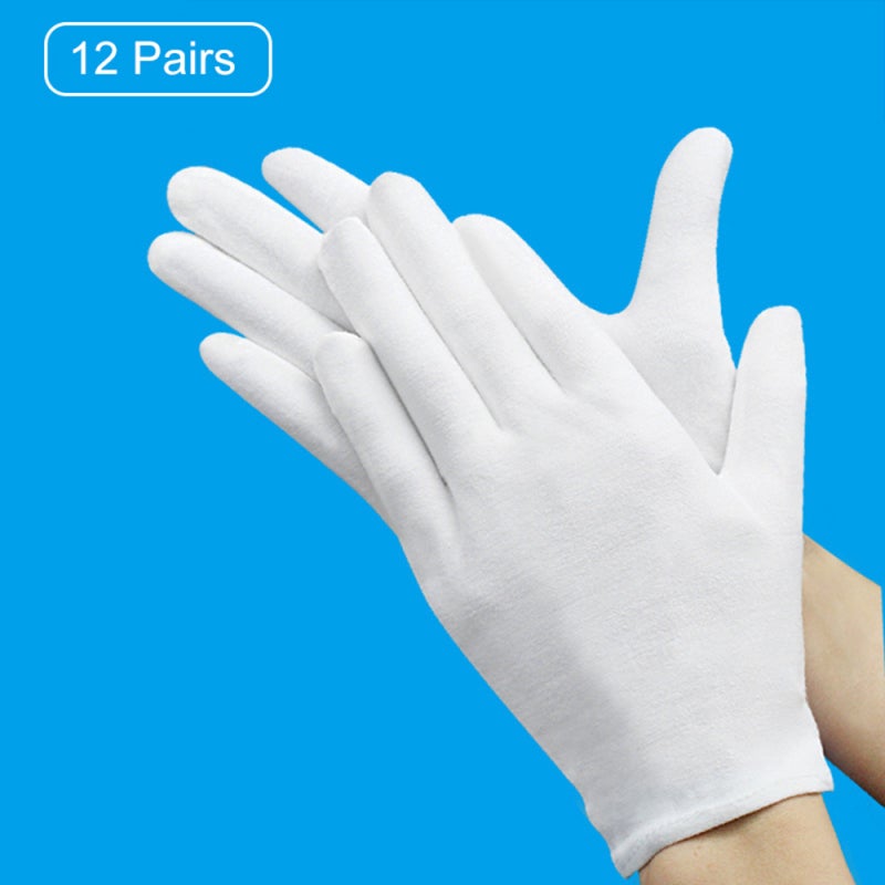 12 paires de gants en coton respirants, doux et hypoallergéniques pour le travail, l'hydratation cosmétique et l'inspection de bijoux. - 7