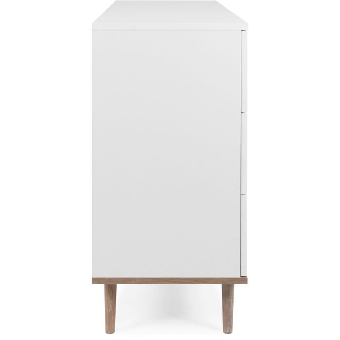 Commode Göteborg 6 tiroirs - Décor chene sonoma Blanc - L 120 x P 40 x H 86,5 cm - 5