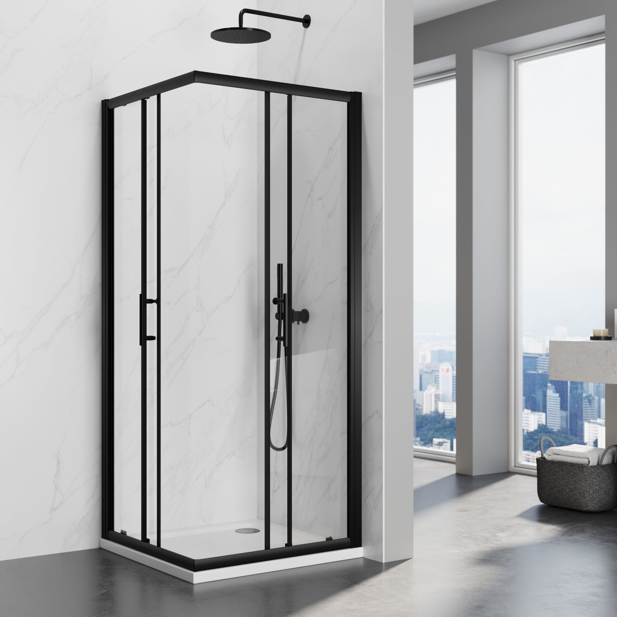 SIRHONA Cabine de douche avec Coulissante à Double Ouverture - Verre Trempé de 5mm - Noir 76x76x195cm - 2