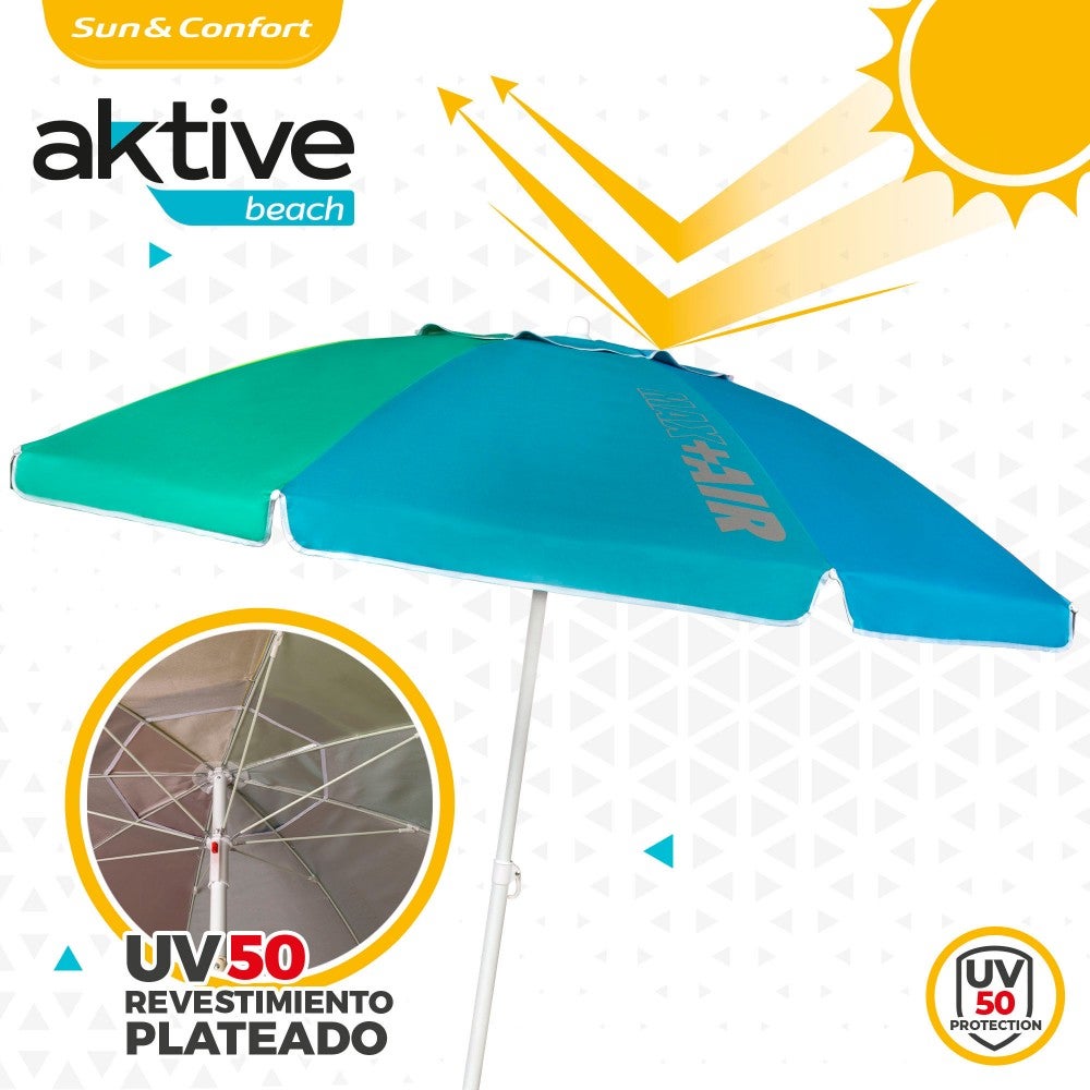 Guarda-sol de praia teto ventilado de 200 cm + proteção UV50 Aktive Beach - 4