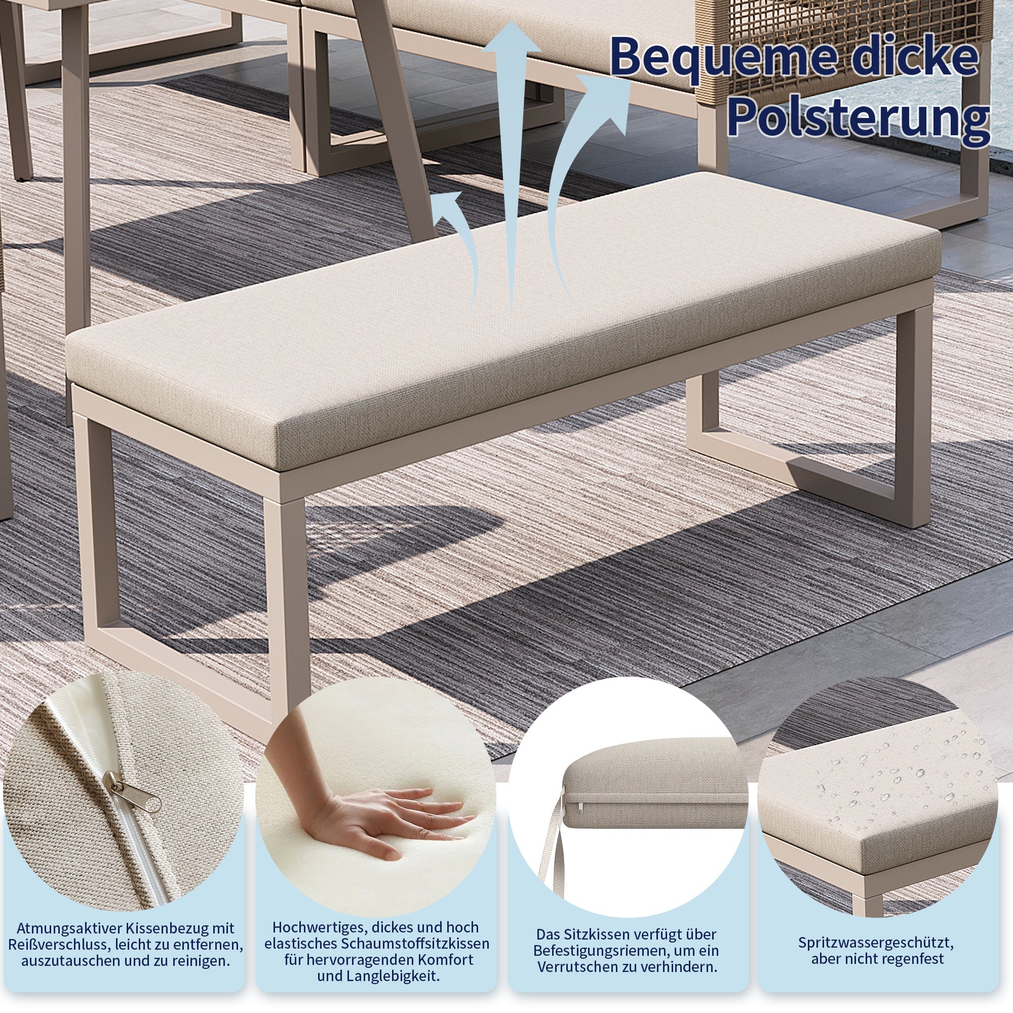 Salon de Jardin d'extérieur 6-8 places,Avec coussin d'assise et dossier,Rotin PE tissé à la main,Canapé de jardin résistants aux intempéries,Beige - 8