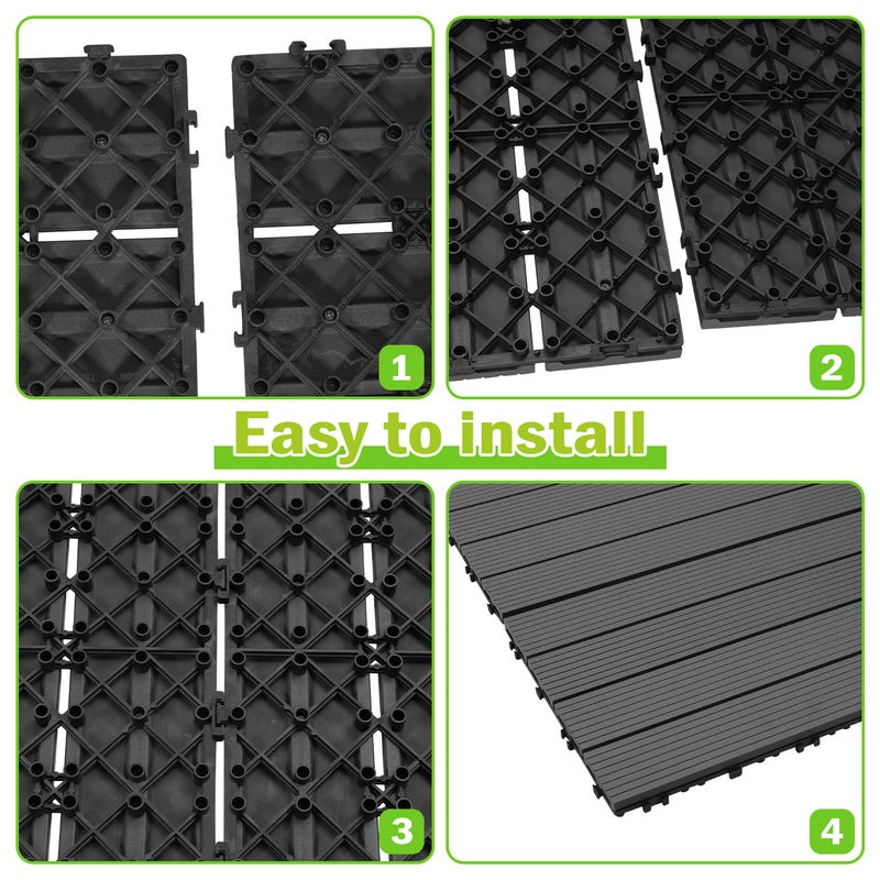 Lot de 48 Dalle de terrasse WPC 30x60cm pour jardin terrasse extérieur fixation plug-in, 48 pièces-8 m² - anthracite - 3