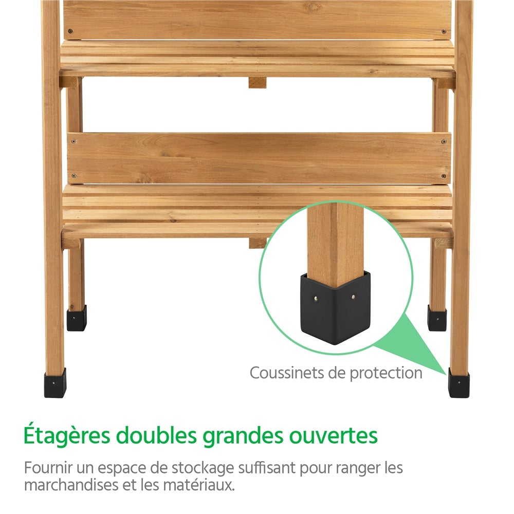 Table de Rempotage Extérieure en Bois avec Étagère de Rangement et 3 Crochets Latérales, Couleur Bois Yaheetech - 8