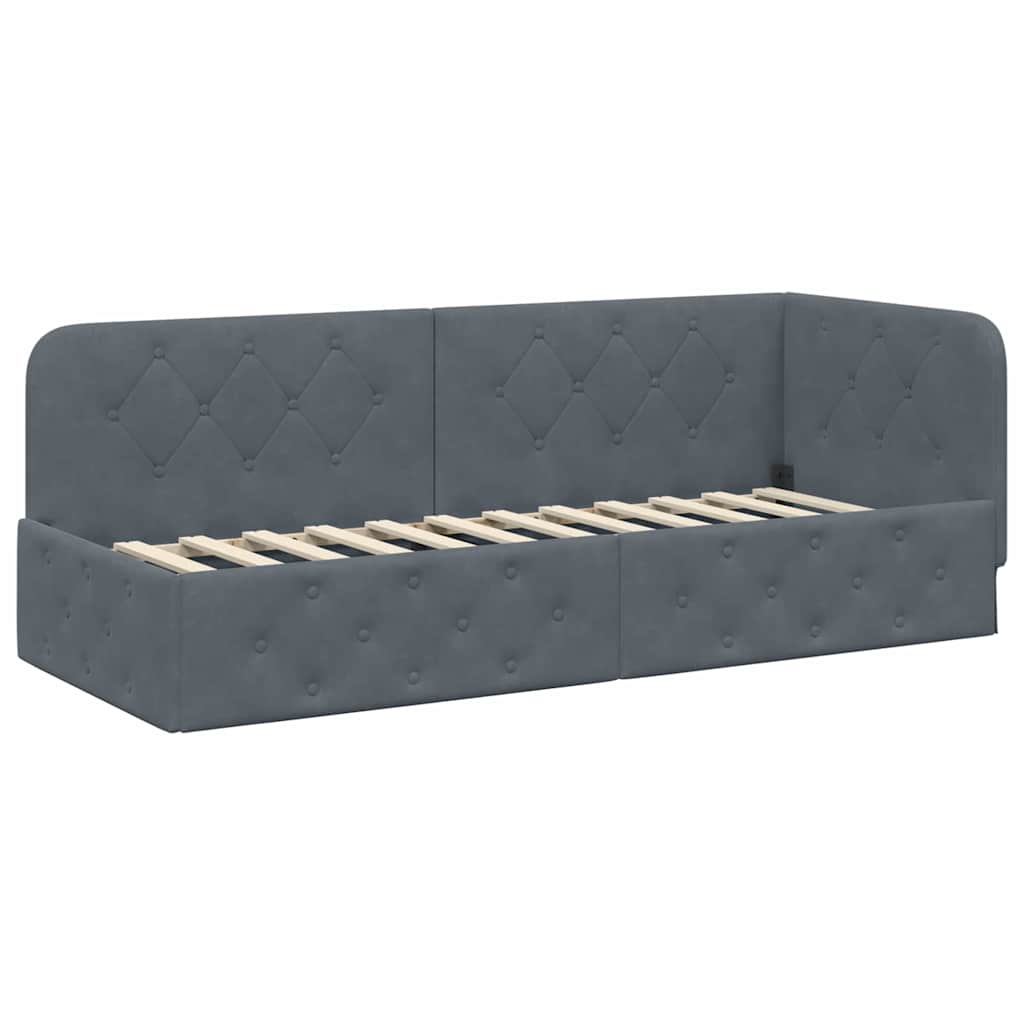Cadre de lit d'angle en velours gris foncé pour la chambre, 80 × 200 cm - 6