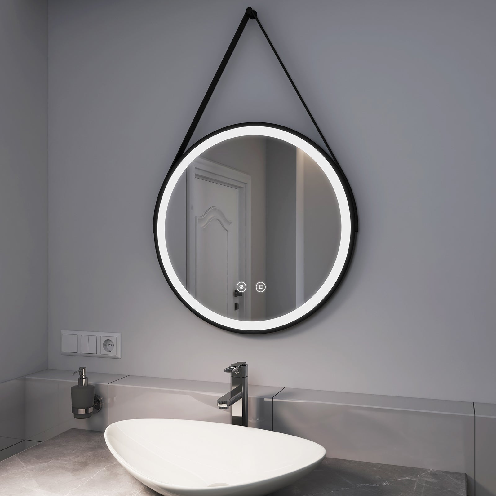 Miroir Salle De Bain Rond LED EMKE 60cm - Anti-Buée, Interrupteur Tactile, 3 Couleurs Lumière Variable & Rétroéclairé