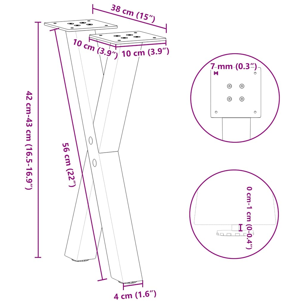 Pernas de mesa de centro Form X 2 unidades aço preto 38x(42-43) cm - COMFORTXL - 9