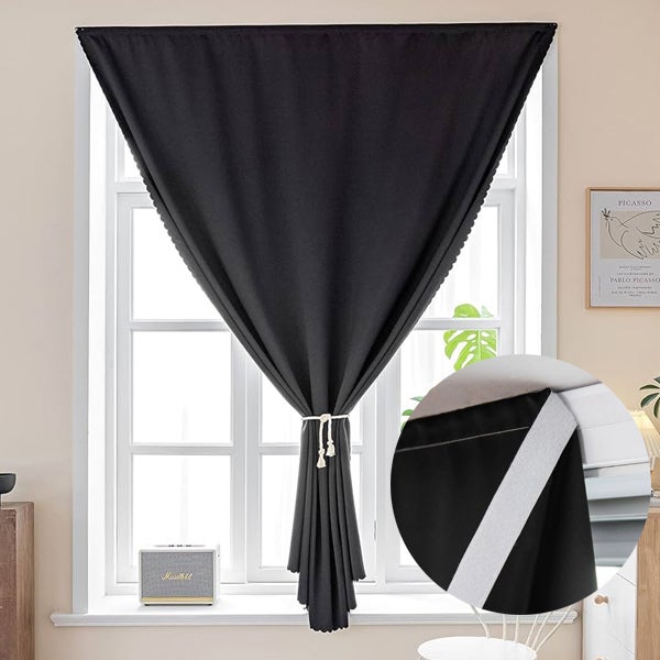 Przenośne, samoprzylepne zasłony zaciemniające 132 cm x 243 cm, termoizolacyjne, czarne, do okien w sypialni, anty-ultrafioletowe