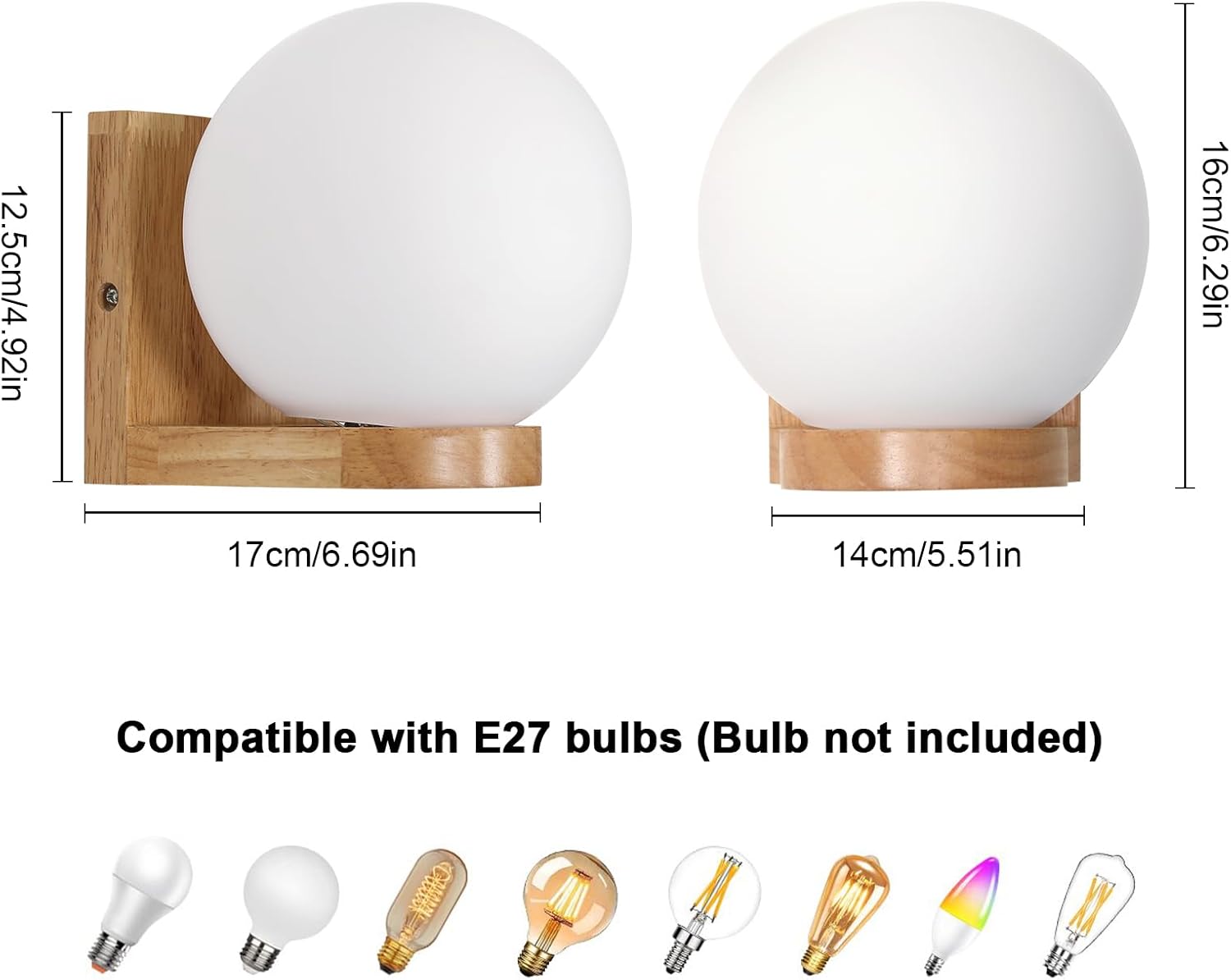 COMELY Applique Murale Intérieure en Bois,Lampe Murale Vintage avec Abat-jour en Verre E27,Luminaire Moderne Minimaliste pour Chambre,Couloir,Escalier - 2