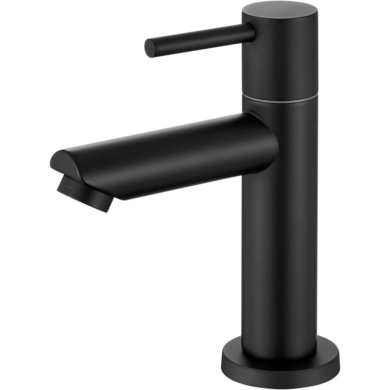 Czarny kran zimnej wody, jednootworowa bateria umywalkowa ze stali nierdzewnej (wylot prosty lakierowany na czarno) z elastycznym wężem 60 cm