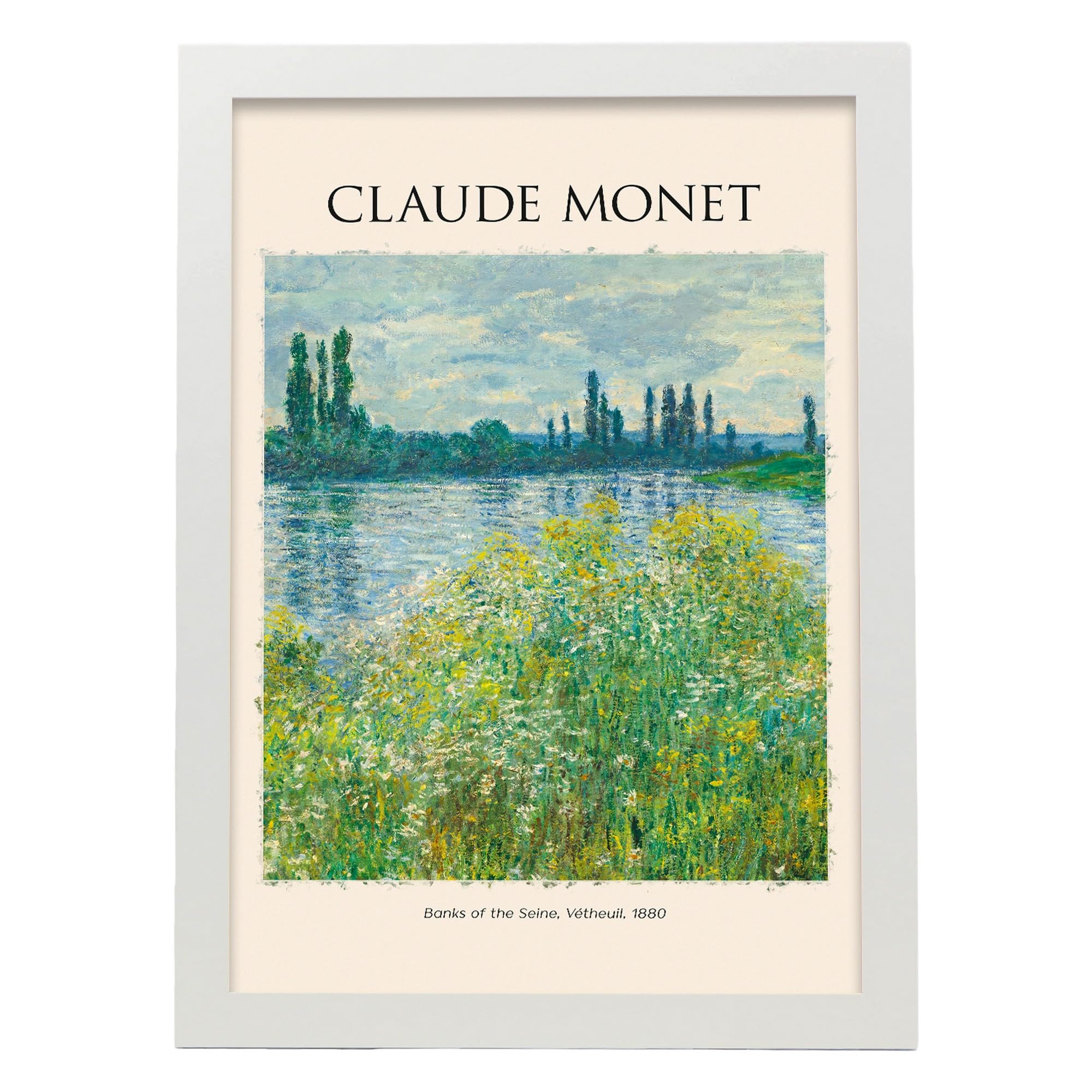 Lámina poster de bancos del sena cuadros decorativos para tu hogar impresiones de pared estética inspiradas en claude monet a3 con marcos blancos