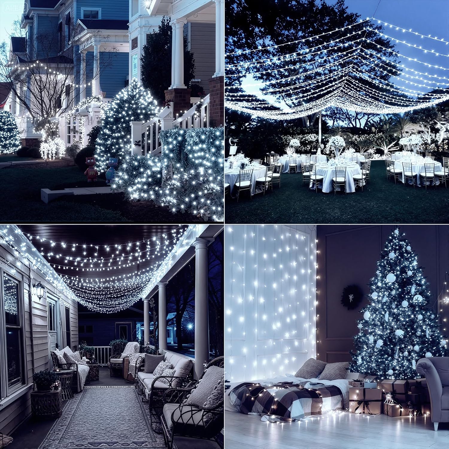 Catena luminosa a LED da 10 m con 100 LED, luci natalizie impermeabili IP44 con telecomando e timer, 8 modalità, bianco freddo - 5