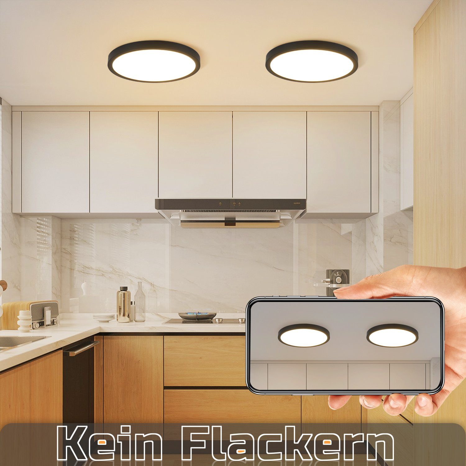 NETTLIFE Lámpara de Techo LED Blanco Frío 15 W Negro Diámetro 22 cm Lámpara Redonda Plana IP44 Lámpara Impermeable Lámpara de para Baño - 4