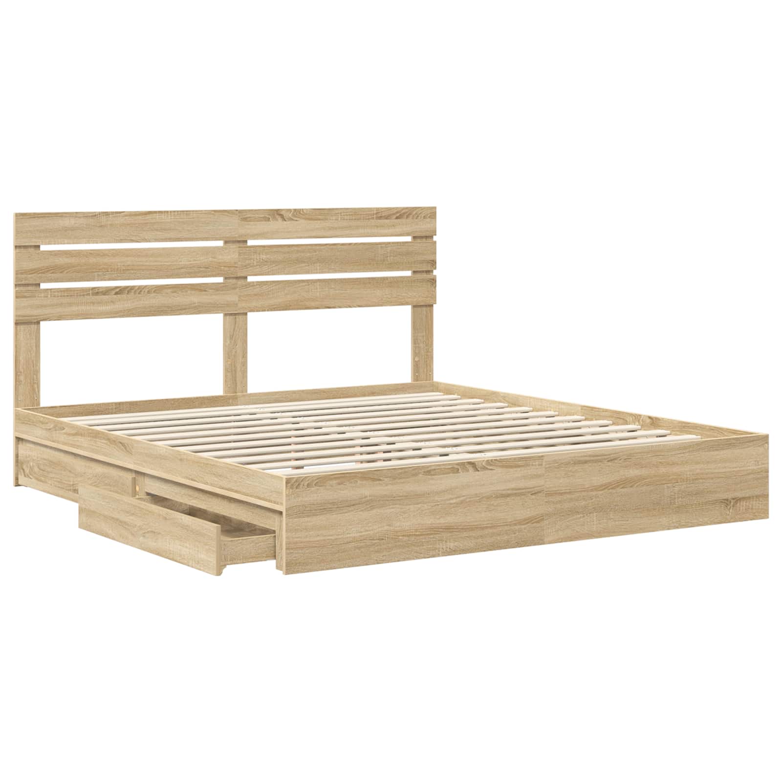 Lit avec rangement, panneau de bois, chêne, pour la chambre, 180 × 200 cm - 5