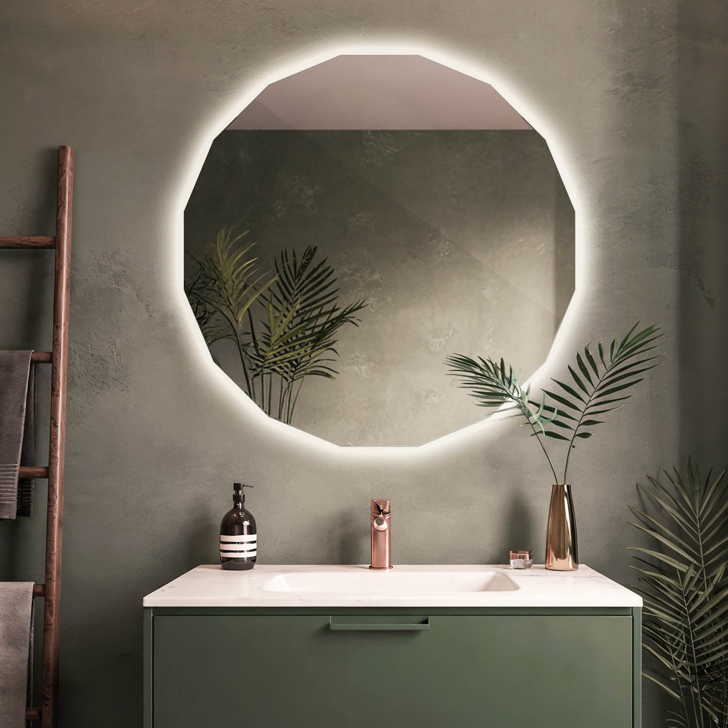 Miroir LED mural avec éclairage chaud décoratif et fonctionnel 80x80 cm ArtPrintCave - 4