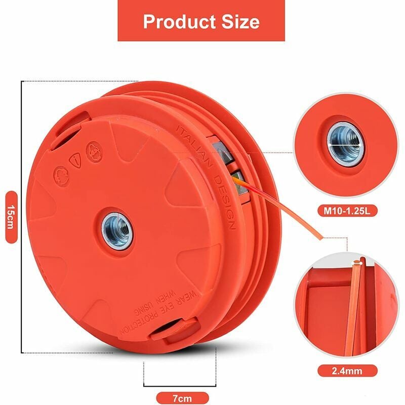 Bobine Fil Tete debroussailleuse Universelle M10 X 1,25 avec 2,4mm x 15m Fil Nylon - 2
