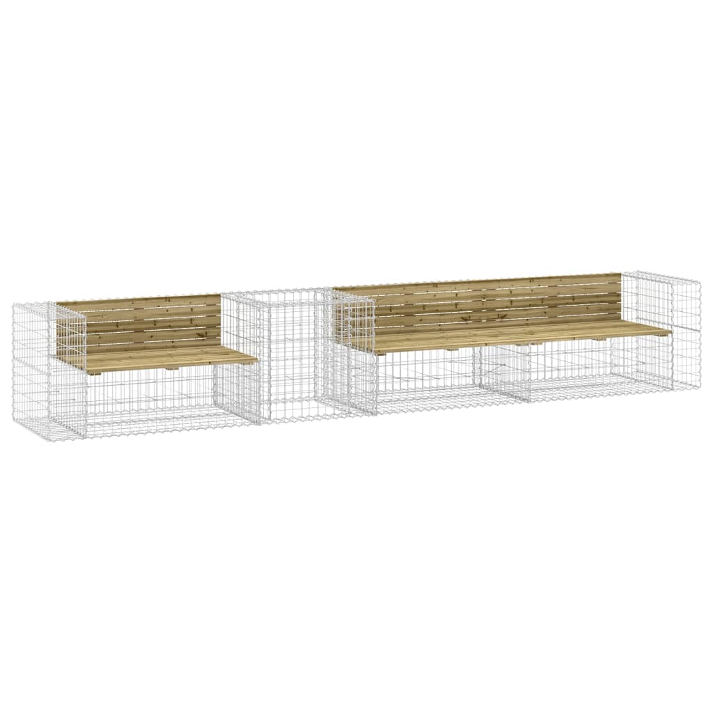Banc De Jardin Design Gabion En Pin Imprégné - 244x71x65,5 Cm, Charge Max 110 Kg, à Assembler