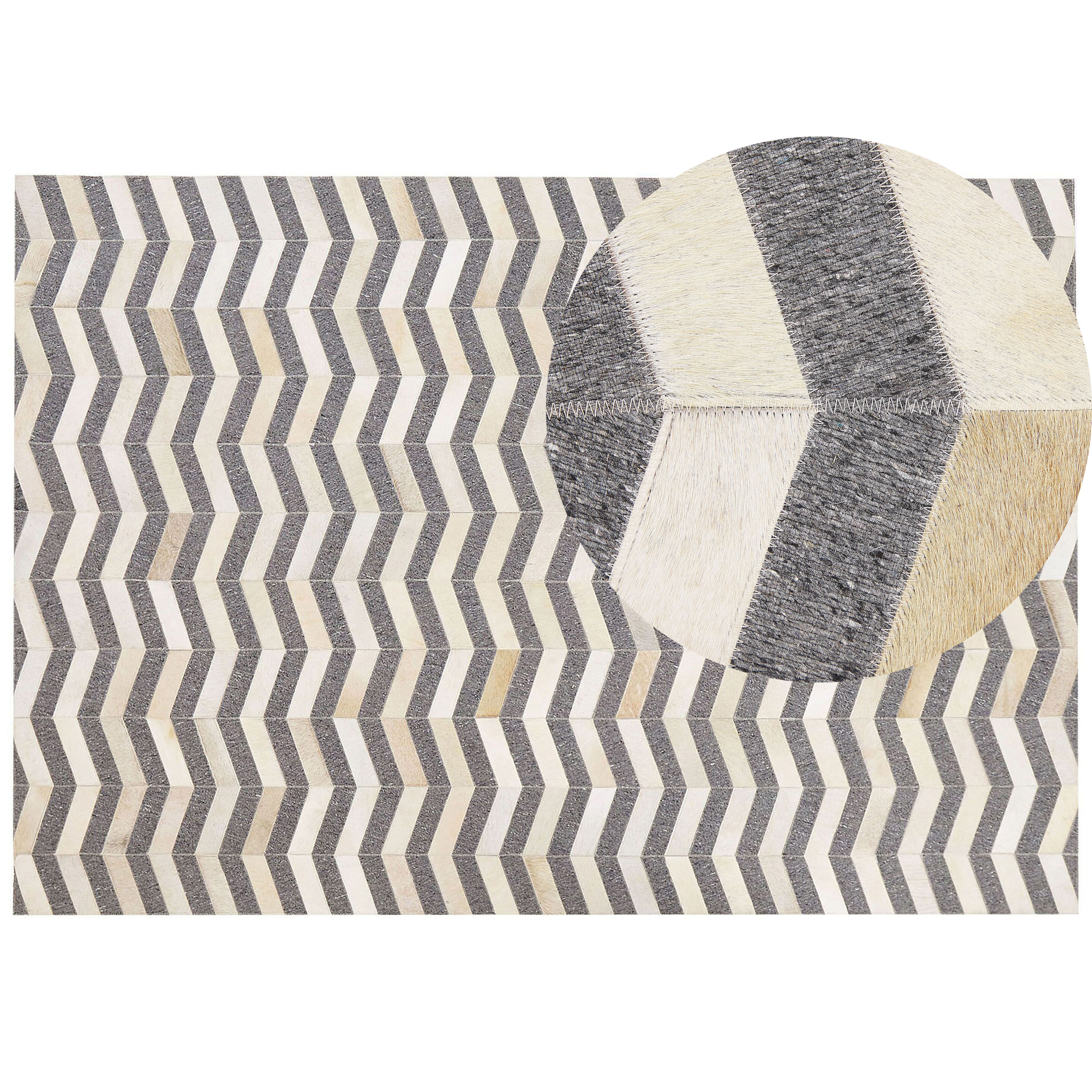 Beliani alfombra de piel de vaca/jacquard beige/gris oscuro 160 x 230 cm baggoze