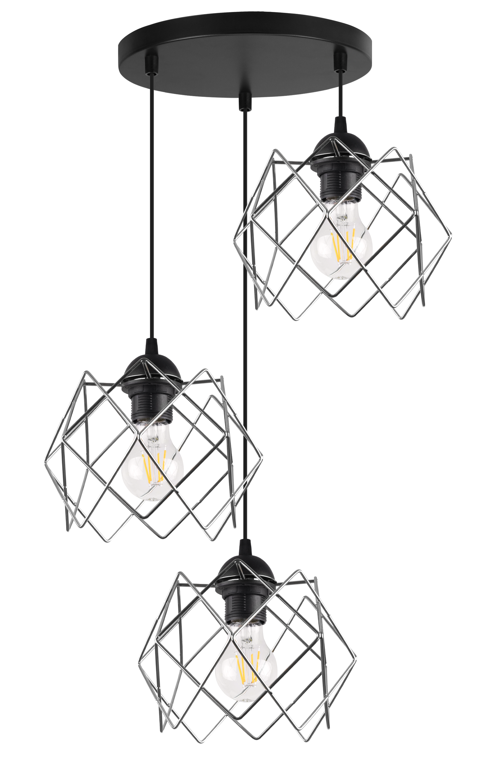 Lampa sufitowa wisząca Stella czarna modern okrągła 3xE27 klosz metalowy chrom Light Home LH