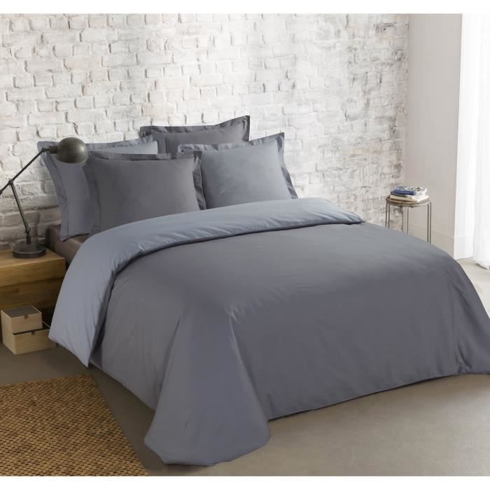 VISION - Bicolore - Housse de couette Réversible 260x240cm avec 2 taies 65x65cm -Gris/gris perle - 100% coton - 2