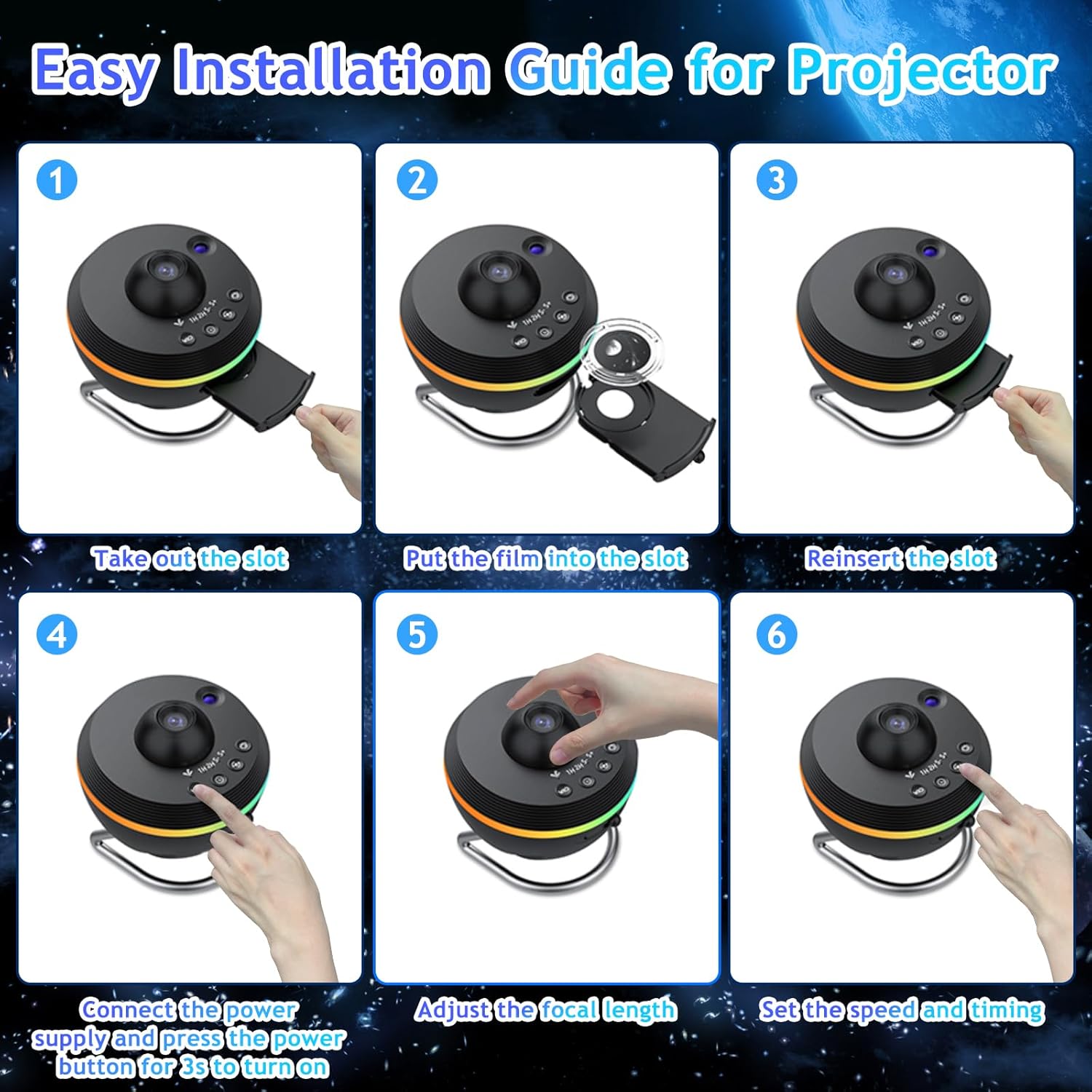 Projecteur de galaxie 13 en 1 pour chambre à coucher, projecteur d'étoiles de planétarium avec 13 disques de film et 6 effets de lumière RVB - 6