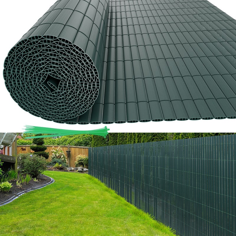 Siatka trzcinowa z PVC na balkony, tarasy i do ogrodów. Osłona przeciwwiatrowa na balkony, zielona, 120 x 500 cm.