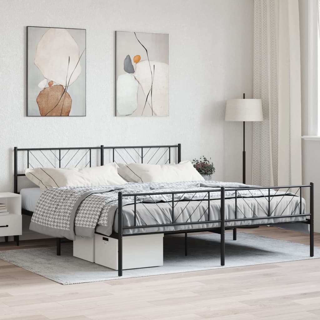 Metalowa rama łóżka z wezgłowiem i zanóżkiem, czarna, 200x200cm vidaXL