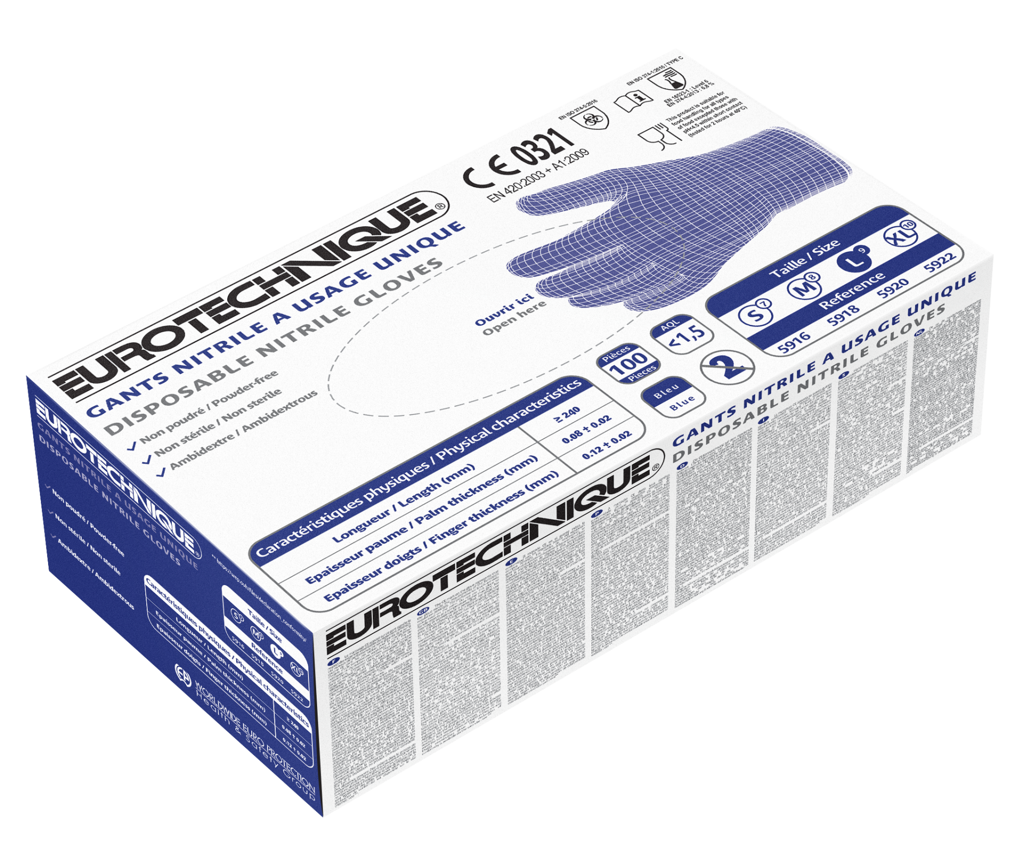 Gants Nitrile bleu 5900 poudré AQL1.5 (boîte de 100 gants) - COVERGUARD - Taille L-9 - 3