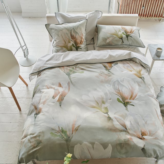 Housse de couette imprimée en satin de coton, Yulan Magnolia