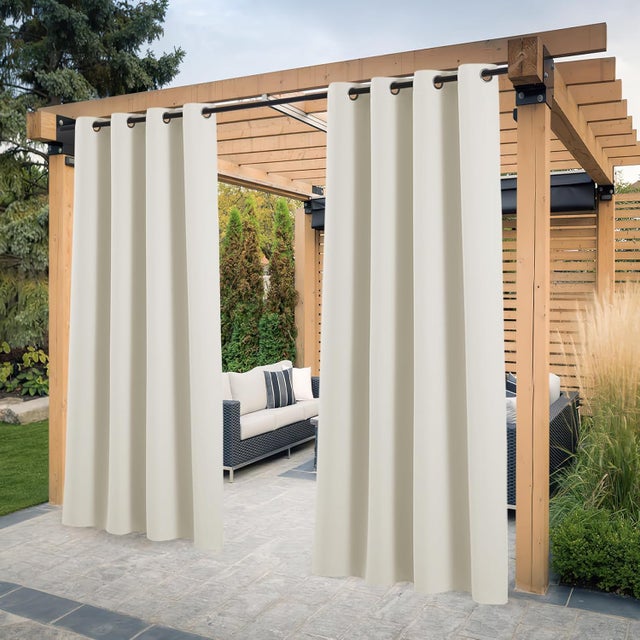 Rideaux d'extérieur - Lot de 2 rideaux occultants thermiques à œillets, isolation thermique terrasse et décoration extérieure, L 132 x H 213 cm,
