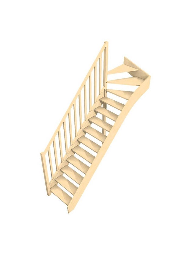 Escalier 1/4 Tournant Haut En Sapin Avec Rampe .fr- Haut à Gauche Sans Contremarche H Sol Sol 280 Cm