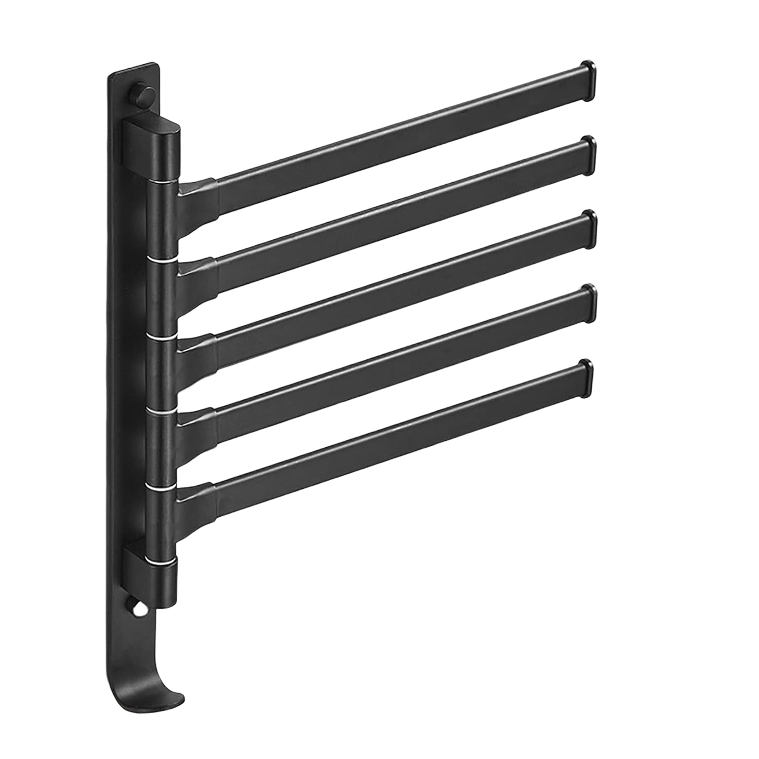 Wieszak ścienny na ręczniki obrotowy 180° z haczykiem, wykonany z aluminium, czarny (5 ramion)