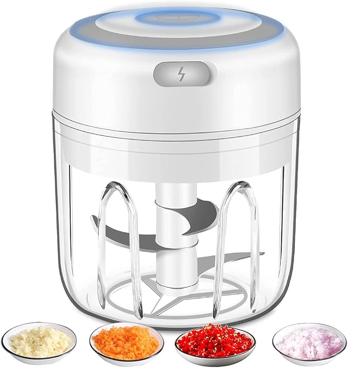 Hachoir électrique Portable USB 400 Ml - Pour Oignons, Ail, Viande, Légumes - Lames Inox - Silencieux Et Facile à Nettoyer - Mini Blender