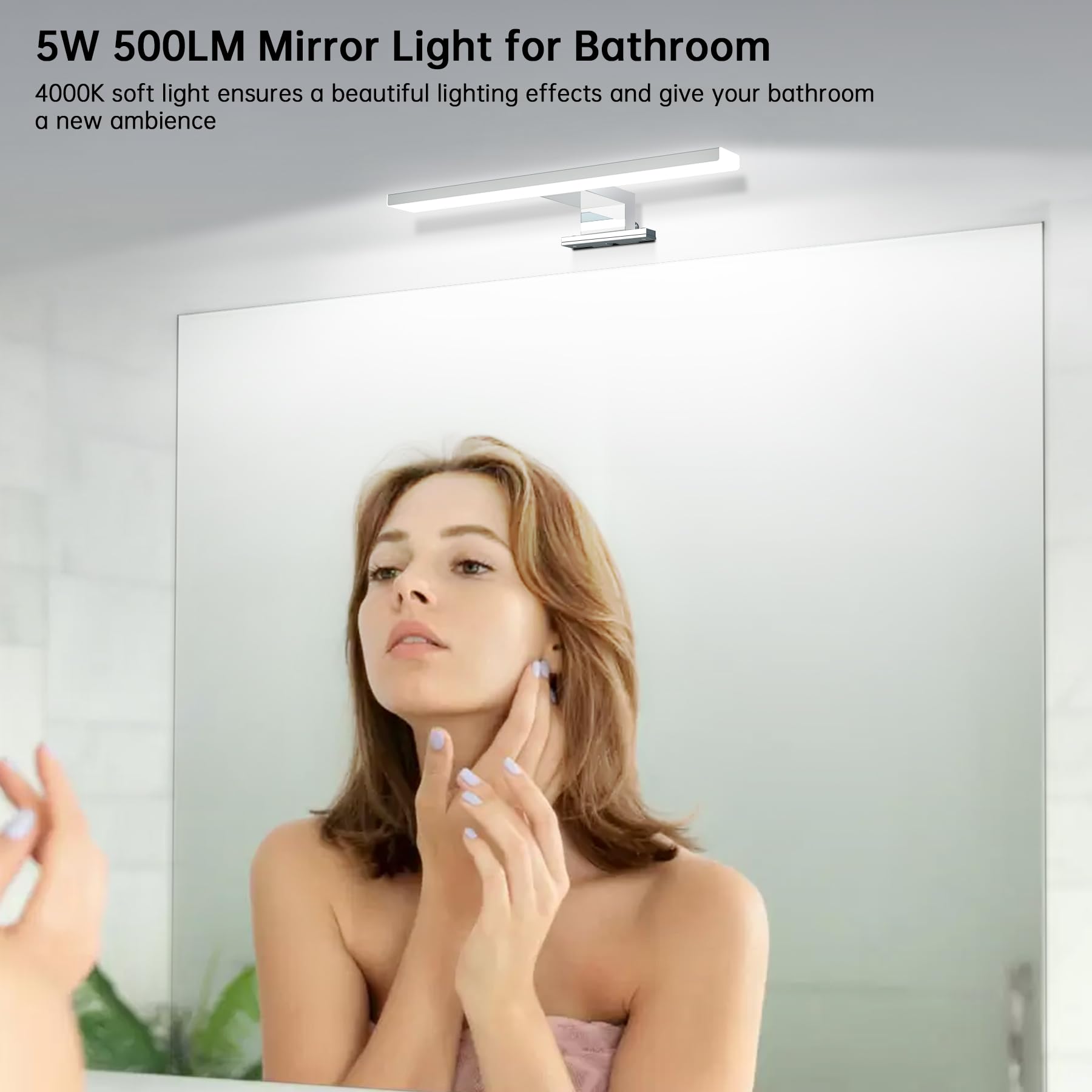 Lampe LED pour miroir de salle de bain, en acier inoxydable, étanche, sans scintillement, lumière pour armoire de salle de bain, 220V, lumière neutre - 6