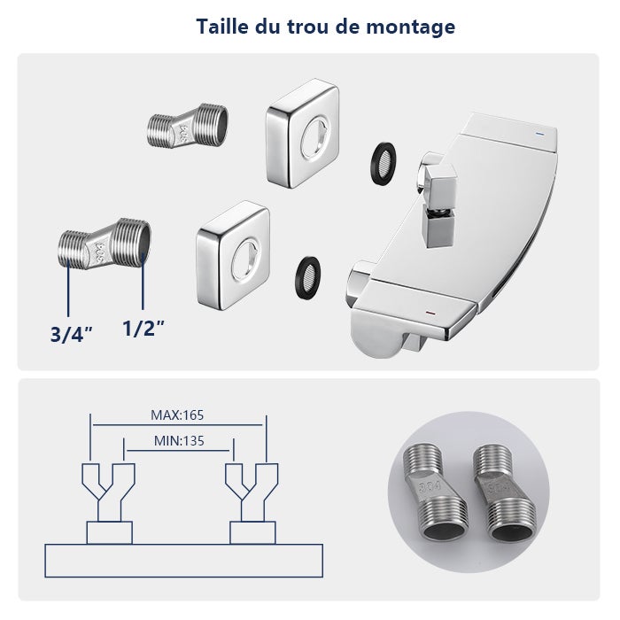 Mitigeur de Baignoire Cascade Robinet de Douche Mural avec Douchette à Mains Laiton Set de douche en Laiton Chromé - 4